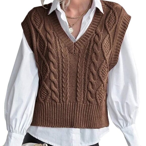 Sweaters - Sweater Vest for Women V Neck Sleeveless Knit Solid Casual Ribbed Preppy Pullove